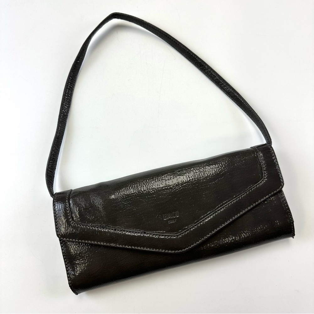 Baci smoke brown tri fold multi pocket purse clutch removeable strap